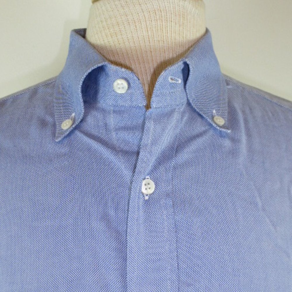Brioni blue pinpoint cotton button down collar dress shirt 16 classic designer